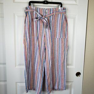 Seven7 NWOT Linen Blend Striped Wide leg Crop Pant Size 14 Bohemian Beach